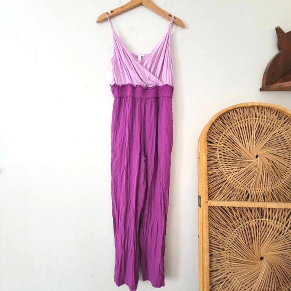 Leith Colorblock Jumpsuit Purple Pink | Strappy Wrap Bodice | Size M